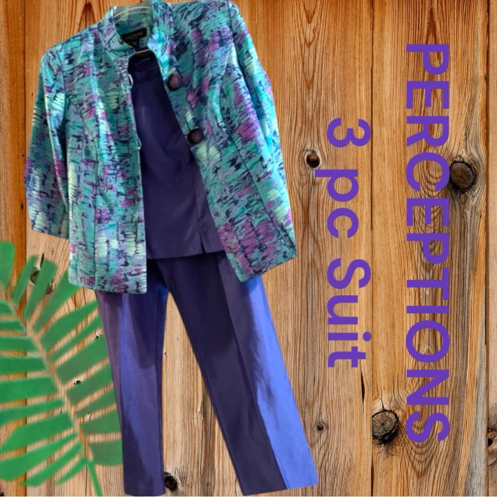Perceptions Women’s 3 PC pantsuit SZ:12P Color:Lilac & teal Excellent Condition